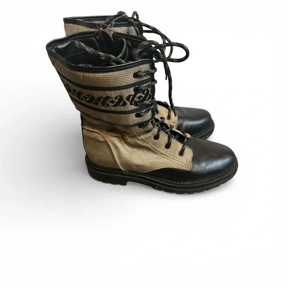 Tan & Black Combat Boots Size 11 Lace-Up Zip Military Style - Picture 3 of 3